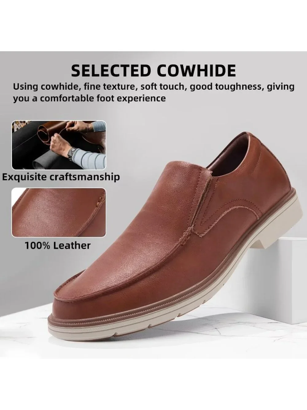 OrthoComfoot Men's Brown Leather Comfortable Formal Tuxedo Slip On Oxford Shoes